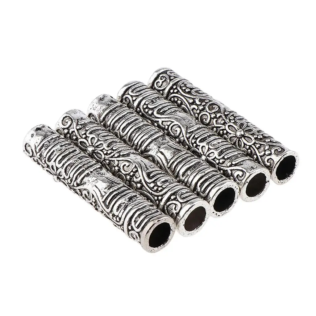 Vintage 5 Pieces Dreadlocks Metal Hair Cuffs Hair Braiding Beads Long Tube Accessory for DIY Hairstyle Braids Ponytail hair braiding tool