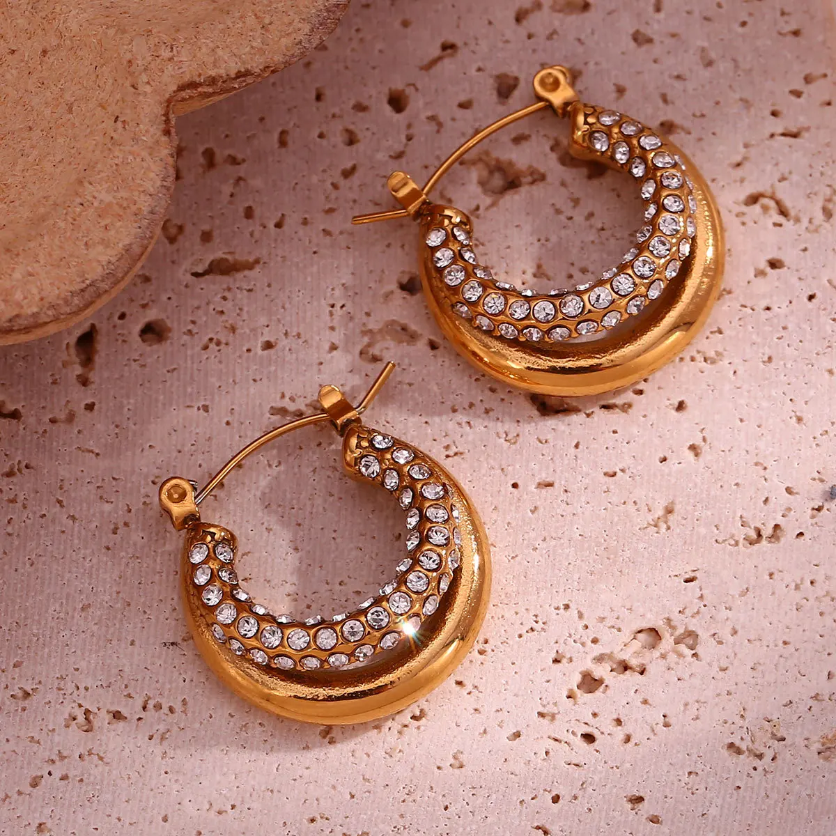 

316L Stainless Steel Double Glossy Surface Inlaid Zircon Earrings For Women New Design Girls Ear Jewelry Fashion Party Gifts
