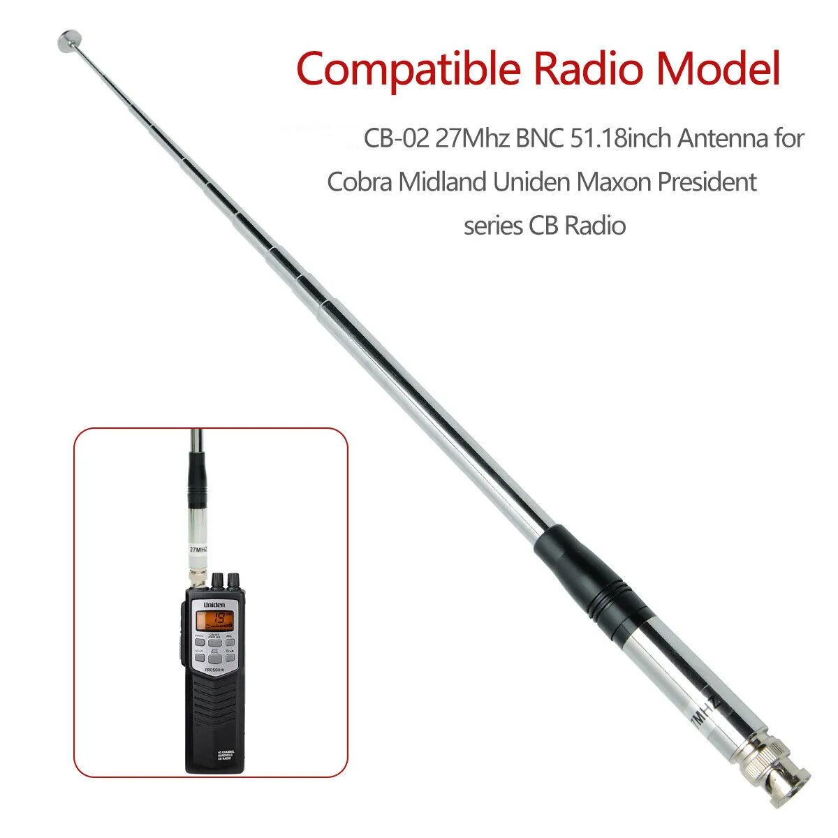 27Mhz Bnc Antenna Telescopica 23/130Cm Per Cobra Midland Xerox Maxon President Anytone Palmare/Portatile Cb Walkie Talkie