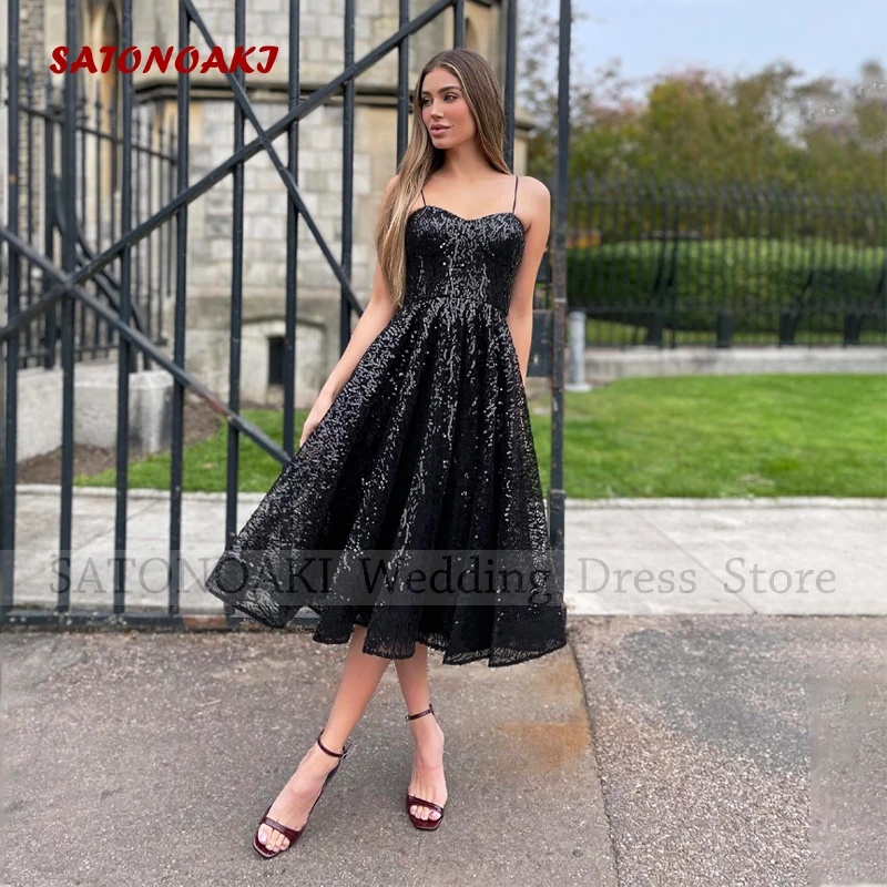 

Женские элегантные сексуальные черные короткие вечерние платья-трапеция на бретелях-спагетти с блестками женское платье для выпускного вечера с открытой спиной