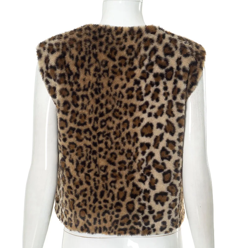 Leopard Printed V-Neck Vestidos Coat Female Contrast Printed Streetwear Cropped Top Loose Autumn Commute Outwear Cardigan