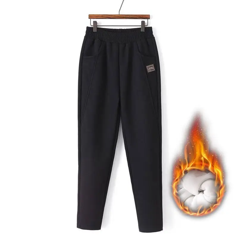 Autumn Winter Women's Thickening Casual Solid Color High Waist Pants Fashion All-match Simplicity Harem Trousers Female Clothing