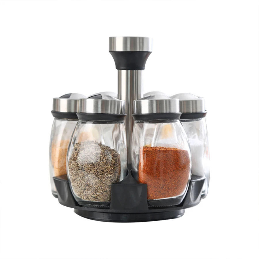 6 Bouteilles de Sauce Rotatives en Verre pour Cuisine, Utilisation Pratique par Rotation, Trois Types de Becs, Bouteilles de Rangement d'Épices pour Cuisine, Décoration Tendance pour la Maison