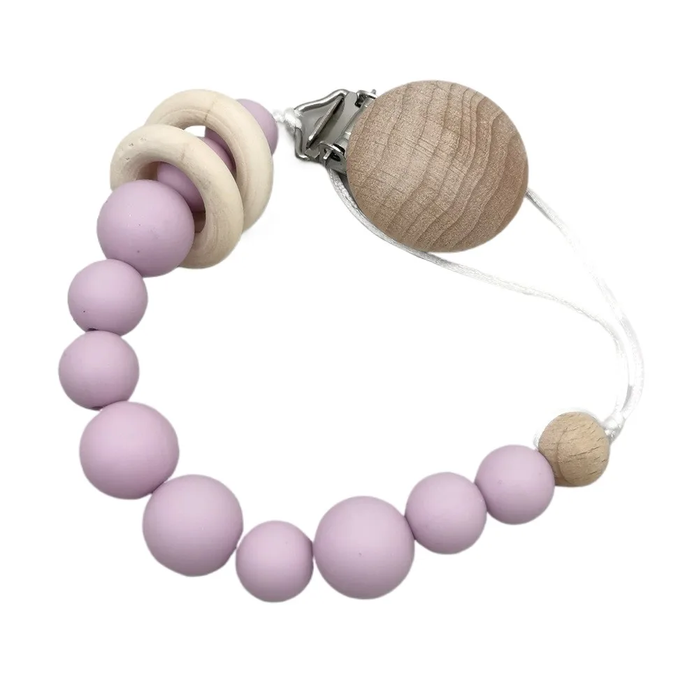 Silicone Beads Pacifier Clip with Wooden Ring Baby Dummy Holder Leash Pacifier Chain Anti-Lost Soother Accessory for Infants