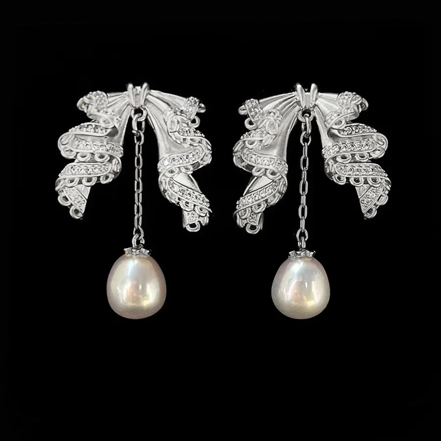 

Милые серьги с инкрустированным цирконом, волнистый бант, имитация жемчуга, посеребренные серьги с кисточками для женщин и девушек, ювелирные изделия, подарки