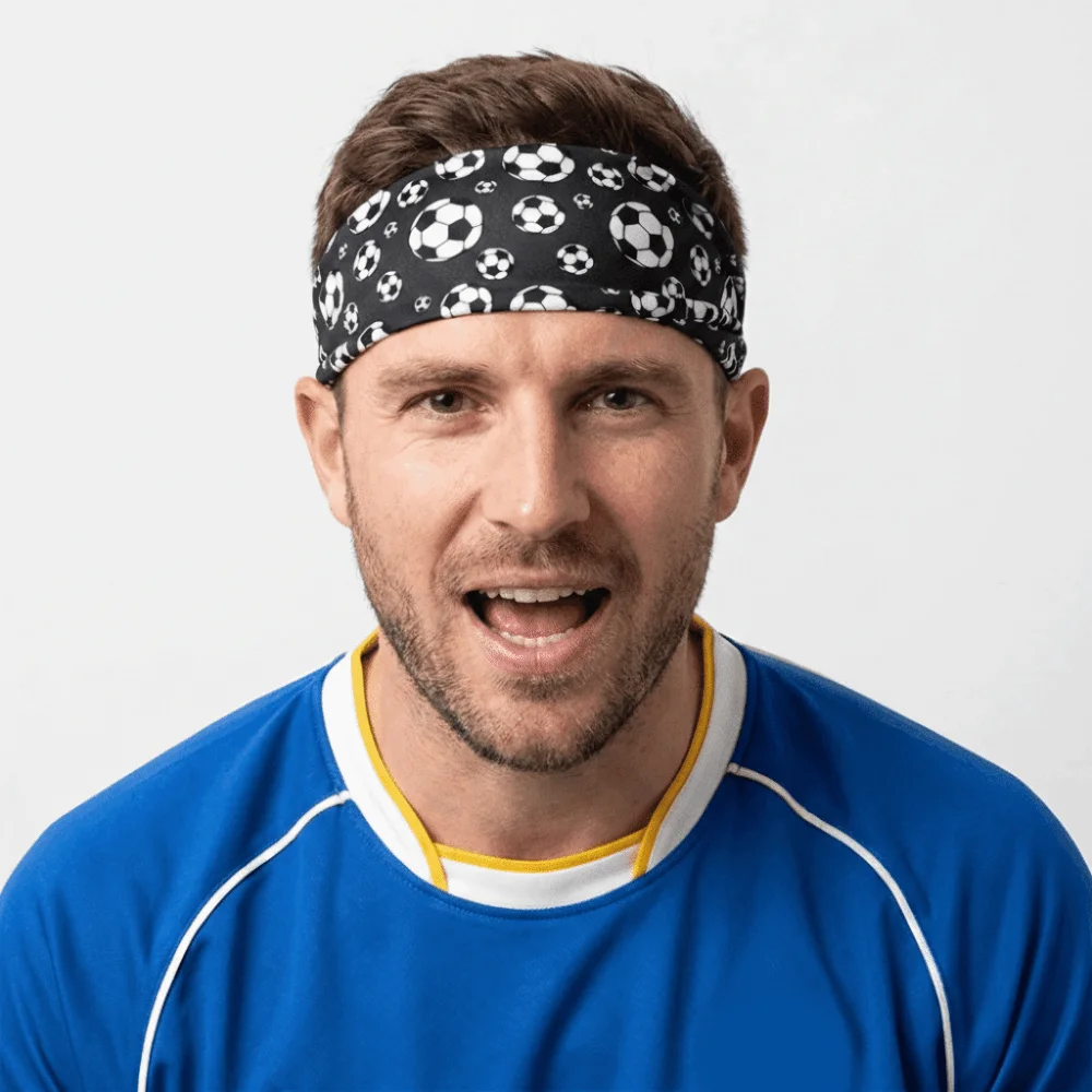Schweißband mit Fußball-Print, Fußball-Stirnband, elastisch, atmungsaktiv, Sport-Kopftuch, verstellbares Fußball-Bandana, Unisex – Detail 2