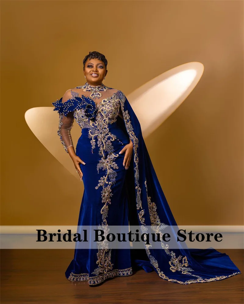 

Роскошное вечернее платье-Русалка с накидкой, бархатные платья с длинными рукавами, украшенные стразами, для арабского выпускного, свадебного торжества, платье