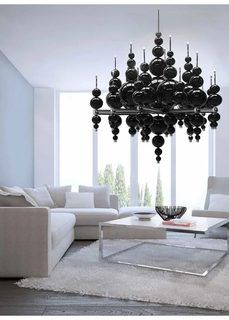 Description Picture 6 of itemTears From Moon chandelier black bubble lamp for Restaurant hanging light fixtures Luxury Loft Decor over island kitchen תאורה