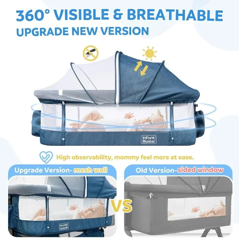 home. 3 in 1 Baby Bassinet, Upgraded Beside Crib with 360° Highly Visible Mesh wall, Comfy Co-sleeper Bassinet with mattress 4