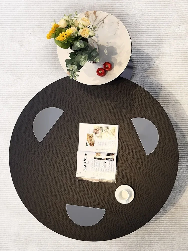 Minimalist Solid Wood Round Coffee Table Modern Simple Living Room Home Design Suspended Stainless Steel Small Apartment