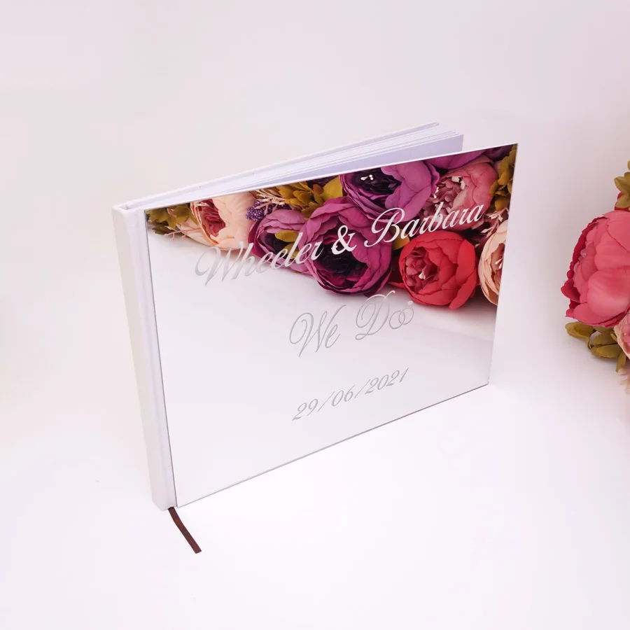 4 Style Choose Horizontal Book Wedding Signs Signature Guestbook Bride Groom Name Memorial Day Mirrored Cover Party Decor wedding guest book