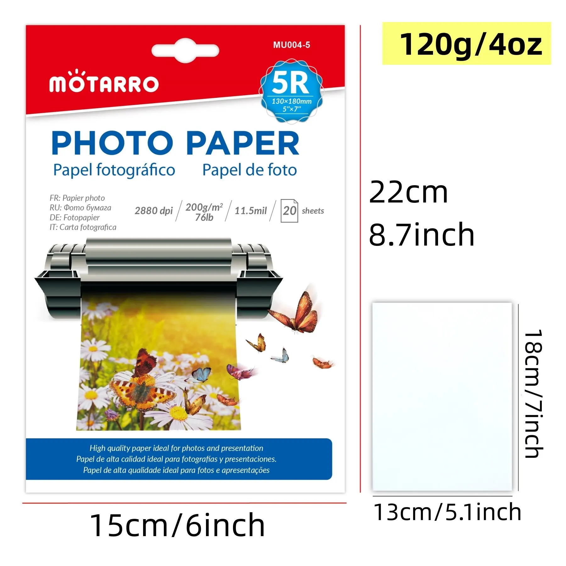 20 Sheets 5R/A4 Glossy Dye Ink Photo Paper Instant Dry for Dye Ink Printers