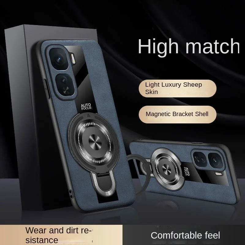 Sheepskin Leather Wireless Charging Magnetic Stand Holder - Shockproof Phone Case