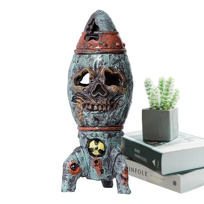 

Skull Resin Outdoor Decorations Halloween Skull Statue Outdoor Decoration Resin Figurine With Nuclear Sign Resin Ornament For