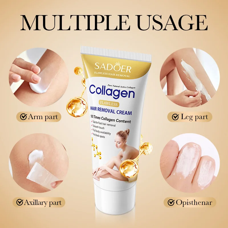 SADOER Collagen Ossein Hair Removal Cream Non Irritating Quick Whole Body Axillary Armpit Arm Leg Privates Hair Remover Creams