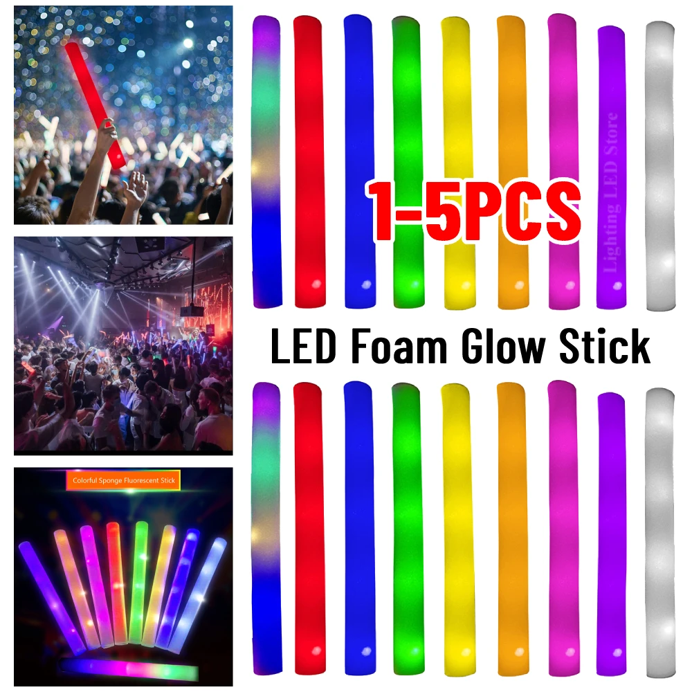 5pcs Light-Up LED Colorful Foam Sticks Concert Luminous Party Cheer  Decorative Supplies Multicolor Sponge Glow Stick Glow Props