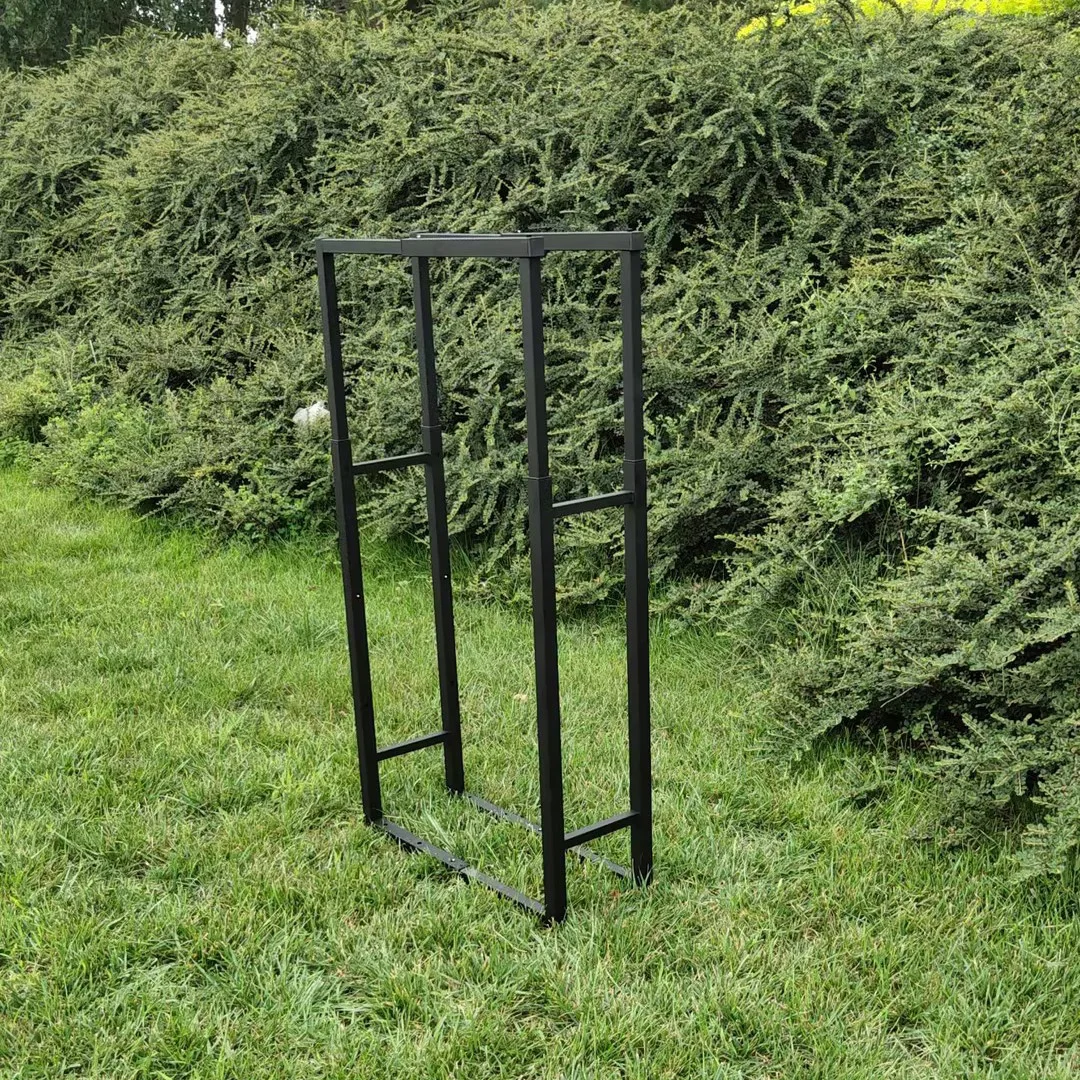Heavy Duty Outdoor Wood Storage BBQ Firewood Rack Steel Wheeled with Metal Brackets and Protection Set