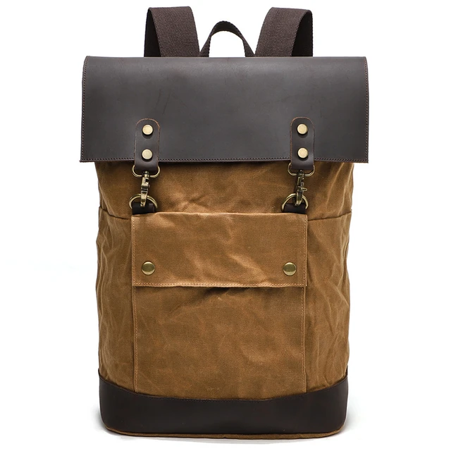 Waxed Canvas Backpack Laptop Rucksack Mens Women