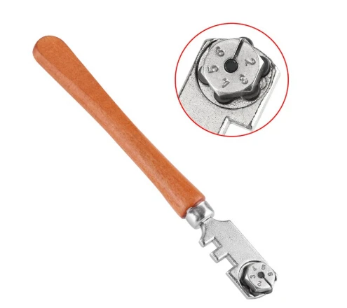 

Multifunctional Portable Six-wheel Glass Cutter High-strength Roller Mahogany Round Flat Handle Glass Knife Craft Cutting Tool