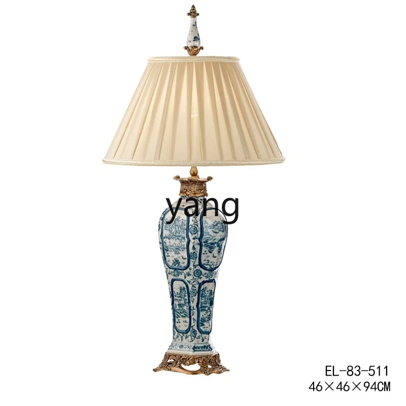 

LXL Chinese Style Blue and White Porcelain Countertop Decoration Retro Blue and White Copper plus Ceramic Ornaments