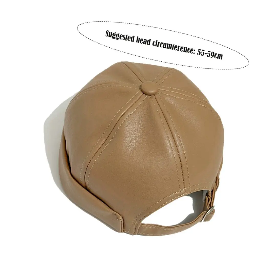 Quality Retro Brimless Hat Solid Color PU Leather Cap Adjustable Landlord Hat Landlord Hat Melon Skin Caps Adjustable Docker Cap 6