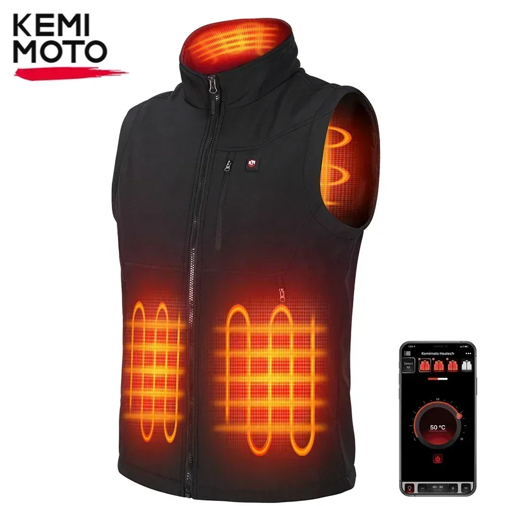 KEMIMOTO Heated Vest Winter Warm Unisex Jacket 6 Heating Areas 10000mAh Power Bank APP Control for Outdoor Sports Moto Riding heated jacket heated vest