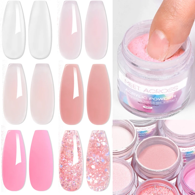 MEET ACROSS 10g Acrylic Powder Clear Pink White Nail Professional Polymer For French Nail Extension Art No Need Lamp Cure