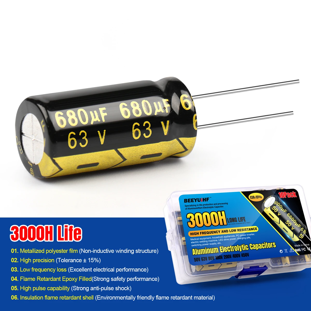 10Pcs 4700UF JCCON Aluminium-elektrolytkondensator Kit 50V4700UF 18x35 Hochfrequenz Niedrigen ESR Kondensatoren Sortiment Box kits – Detail 9