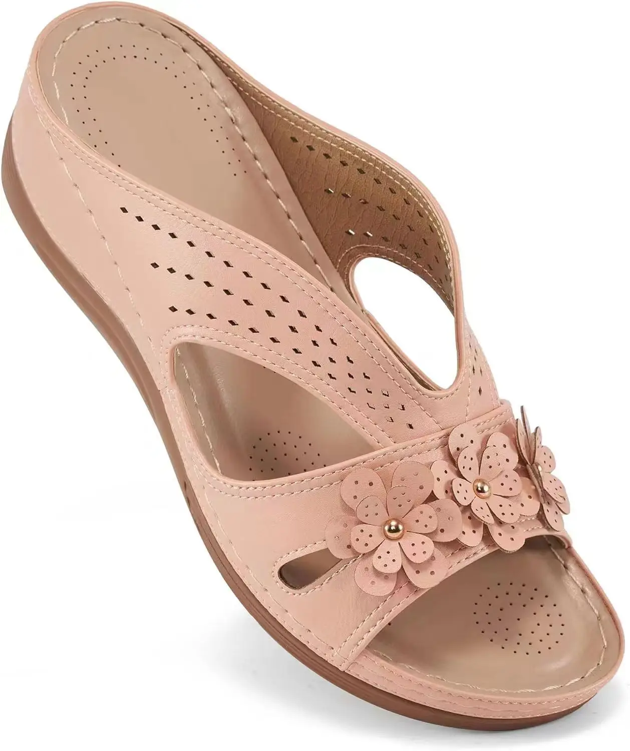 Woman 2024 Trend Women's Slippers Casual Flower Hollow Wedge Beach Shoes Outdoor Fashion Platform Comfortable Non-slip Sandals