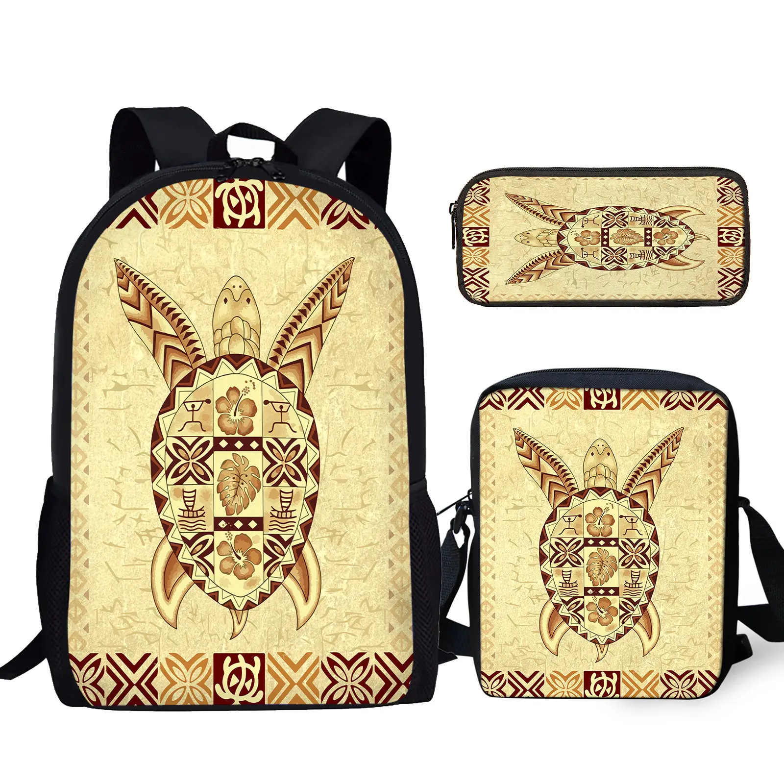 

YIKELUO Retro Tribal Turtle Design Durable Backpack Stylish Zipper Casual Mochilas Adjustable Shoulder Strap Messenger Bag