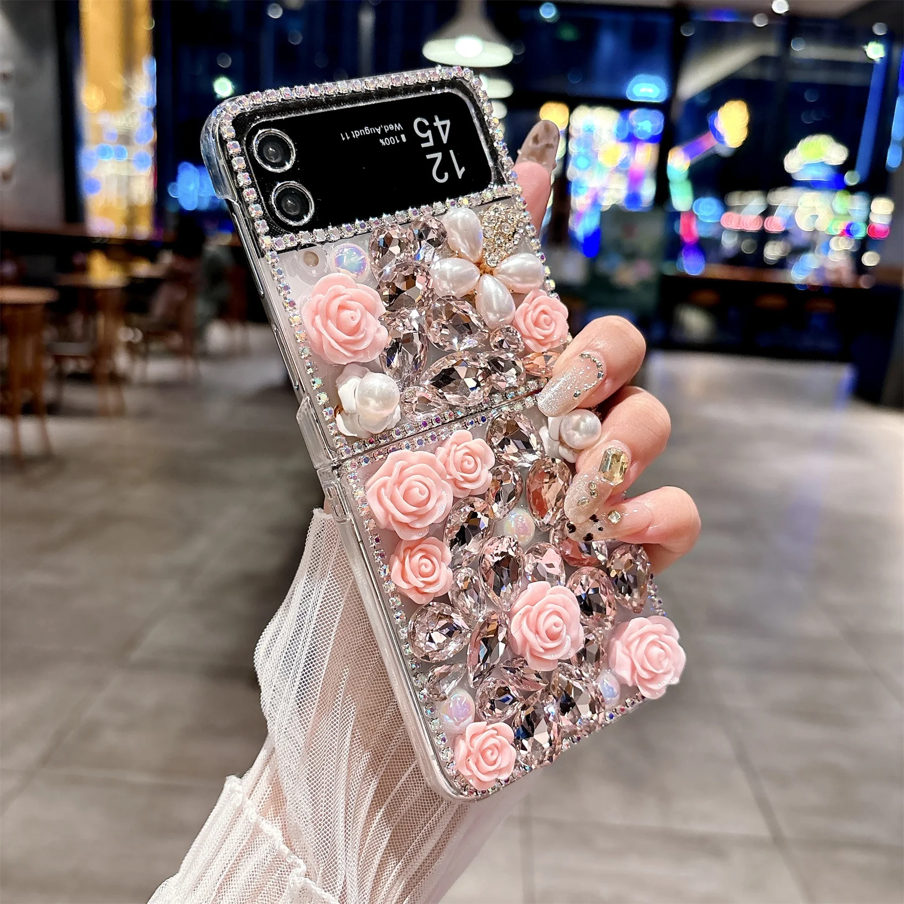 Elegant Pink Diamond Rose Flower Case - Luxury Classic Senior Edition