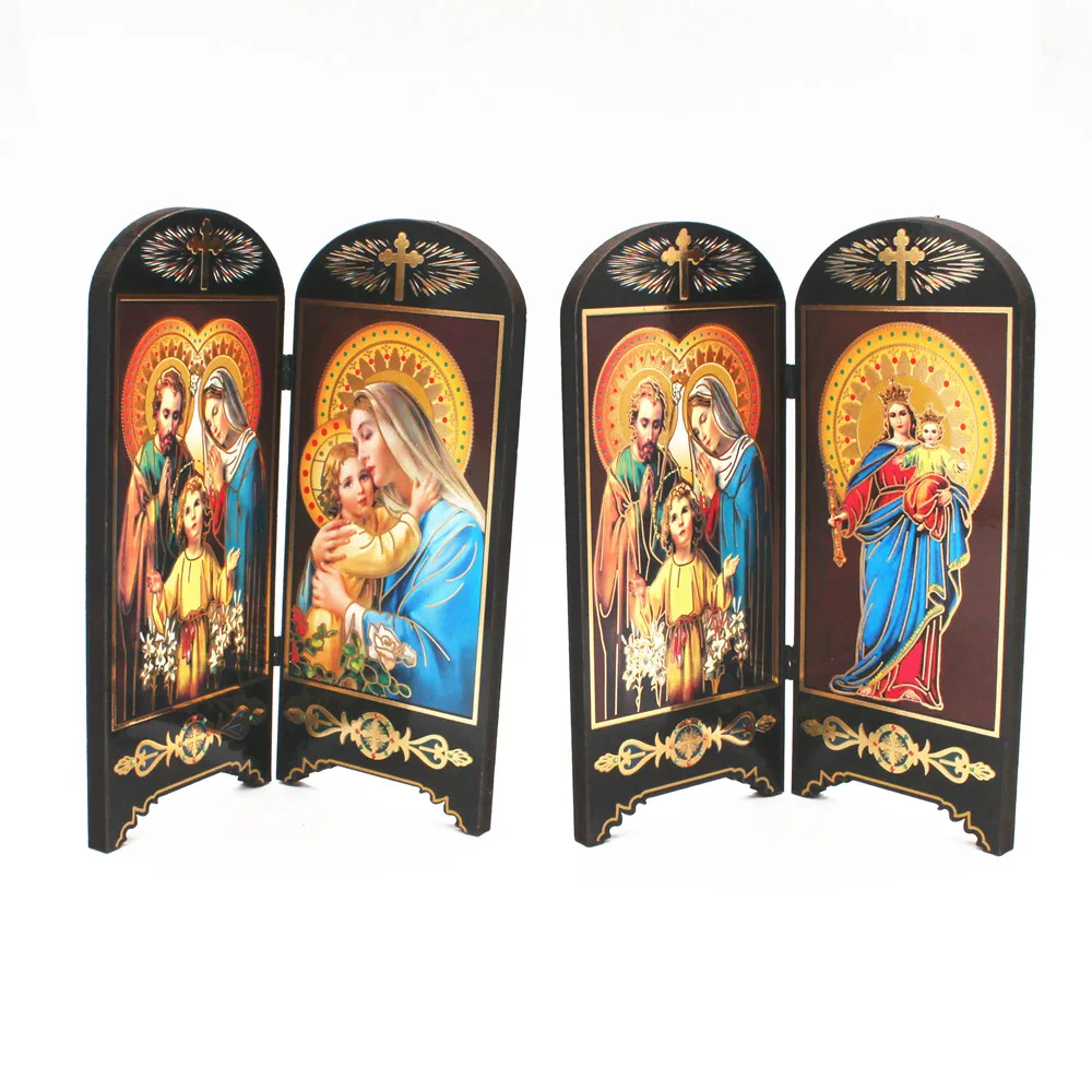 Orthodox Icons Catholic Wood Jesus Virgen Maria Double Screen Ornaments Christ Church Utensils Religious Figure Gift wood icon decoration,wood icon plaque