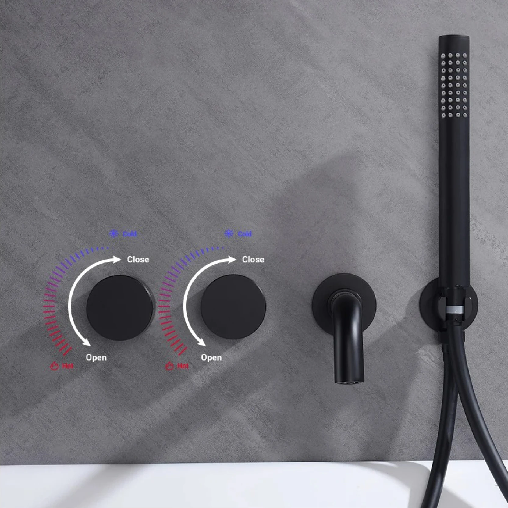 Black luxurious brass bathroom faucet with wall mounted design 2 handles with dual control of hot and cold Simple bathtub Tap 4