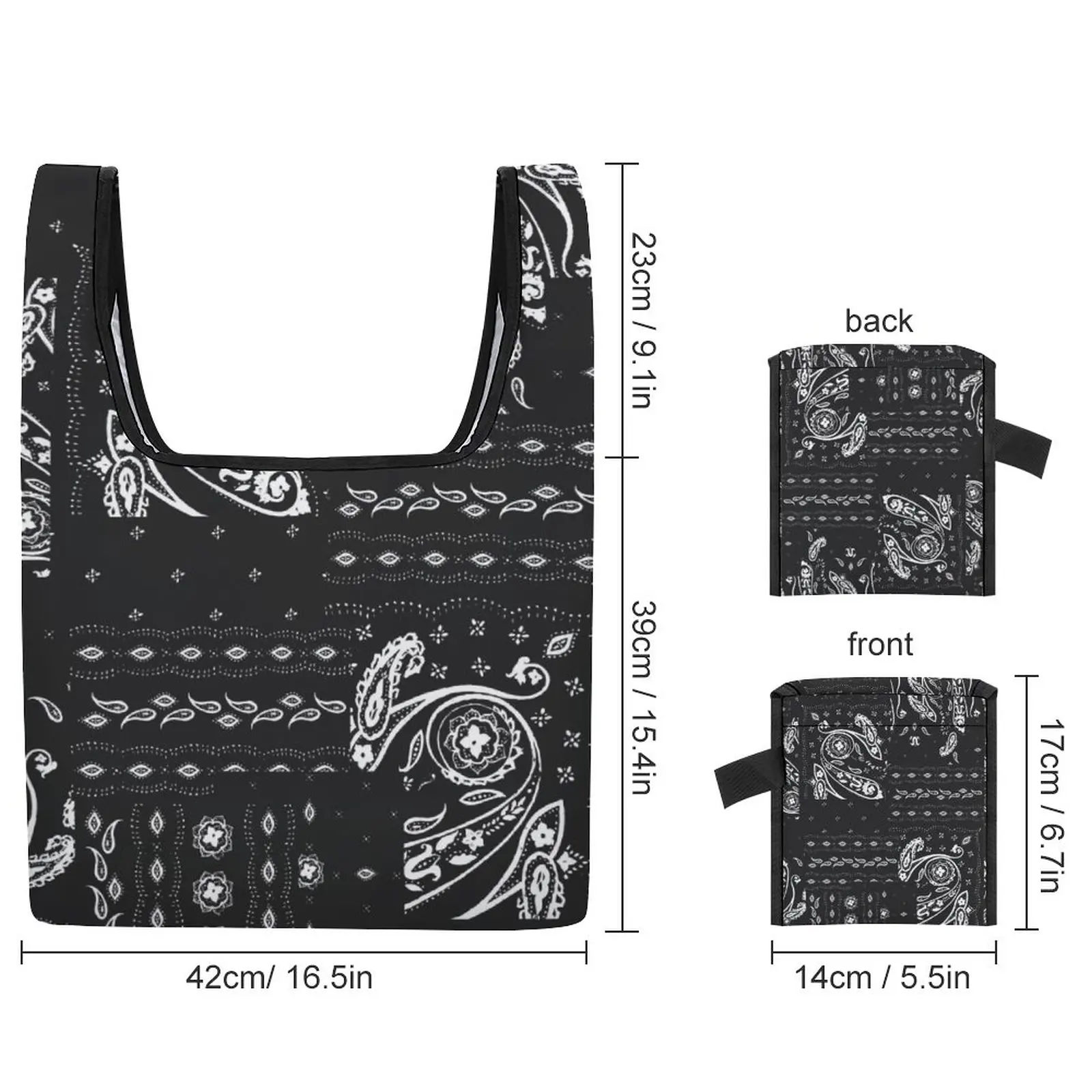 Customized Printed Shopping Bag Double Strap Handbag Black Unique Decor Tote Casual Woman Grocery Bag Custom Pattern