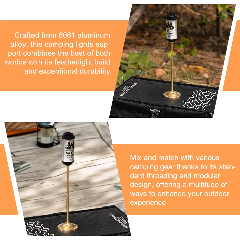 Lantern Stand Holder Aluminum Alloy Desktop Light Stand 1/4In Extended Pole Detachable Light Pole for Outdoor Camping