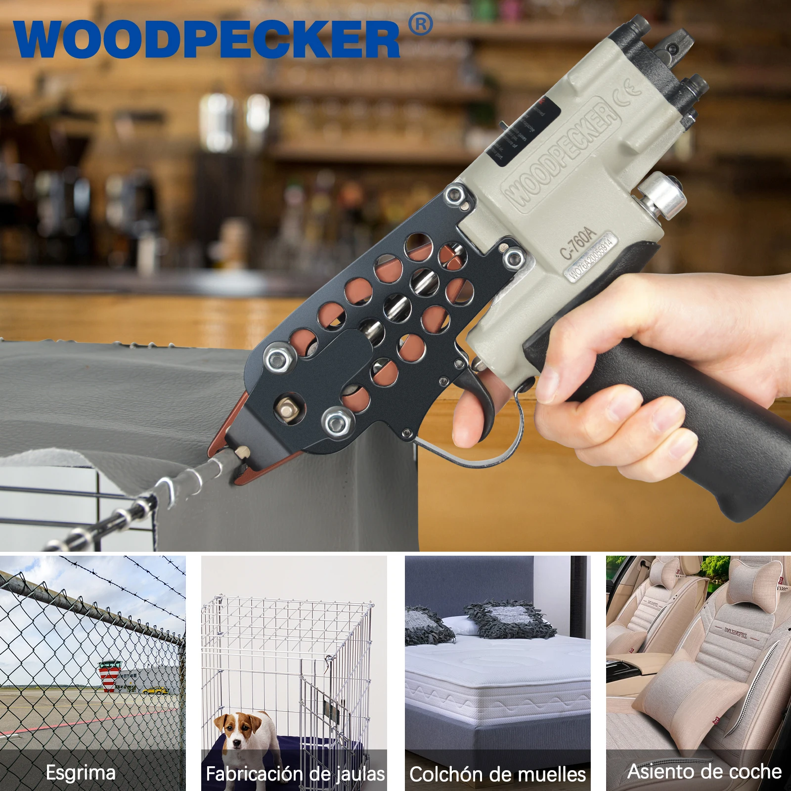 Woodpecker C130L - Grapadora neumática de anillo de cerdo calibre 11,  diámetro de cierre de 0.51 a 0.55 pulgadas, corona de 1-1/2 pulgadas,  potente