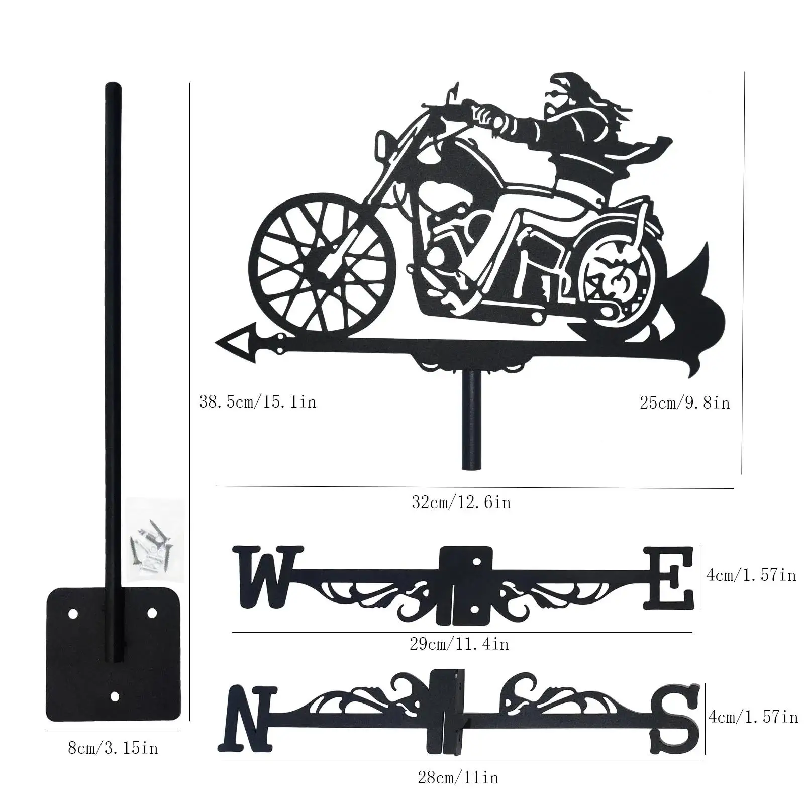 Motorcycle Weathervane Silhouette Art Yard Metal Motorcyclist Wind Roof For Black Building Decorations Vane Outdoors Garden
