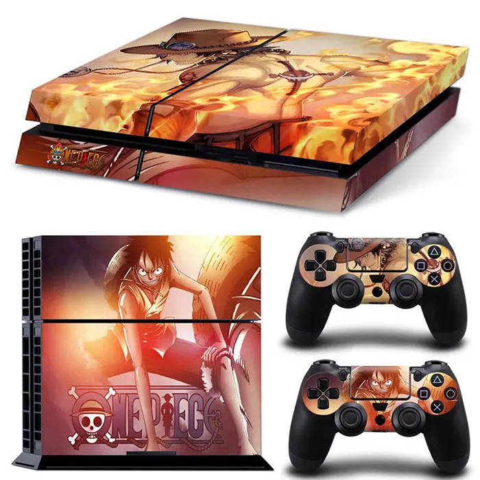 Japan Cartoon One Piece Luffy Pokemon Vinyl Skin Sticker for PS4 Slim Console and 2 Controllers Decal Cover Game Accessories 