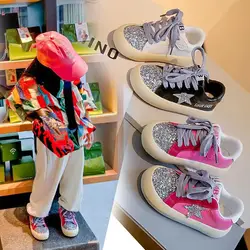 2023 Children's Board Shoes Thick Sole Sequins Princess Single Shoes Autumn New Girls' Casual Versatile Fashion Casual Shoes