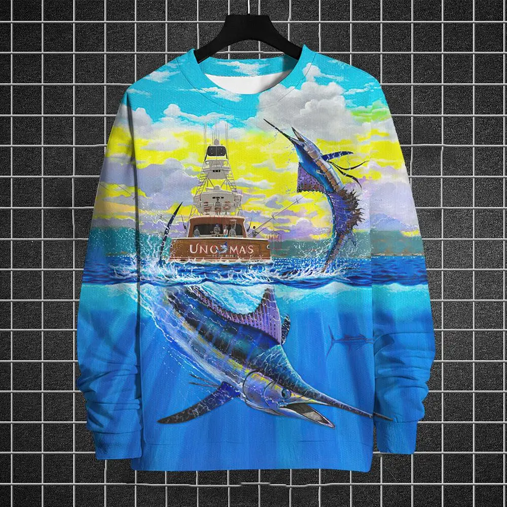 thumbnail image 1 of Suéter de cuello redondo de invierno para hombre, jersey con estampado 3D de océano, suéter de moda urbana, patrón de estilo cómic, camisetas deportivas informales cálidas, 1 of 5