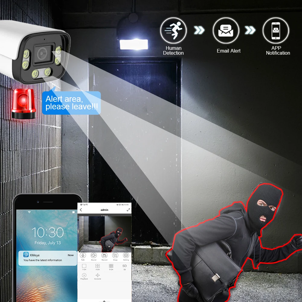 XMEYE-4K Ai 얼굴 감지 보안 카메라 시스템 8MP POE 양방향 오디오 실외 방수 카메라, 30-50m 야간 투시경 16CH NVR 키트