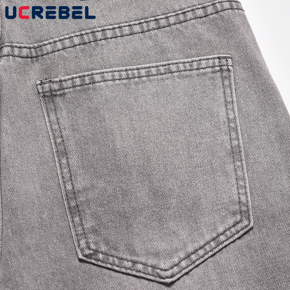 Retro Washed Distressed Straight-leg Jeans Mens Streetwear Loose Casual Wide Leg Pants Men Trousers