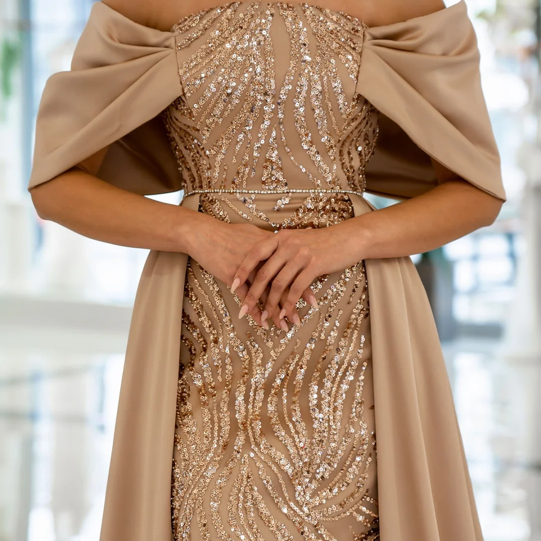 Sansa Customized Sequins Off The Shoulder Prom Dresses Mermaid Trailing فساتين للمناسبات الخاصة Floor-Length vestidos de festa 3