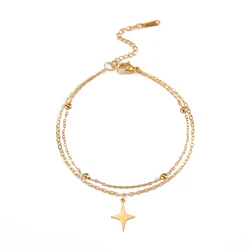 Skyrim - Inspired Sun and Moon Charm Double - Layer Bracelet - Stainless Steel Jewelry Gift - 17 - 22 cm (Star Gold B)
