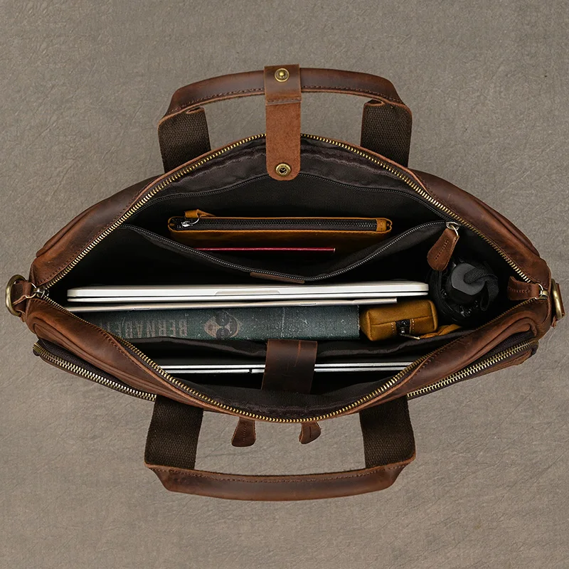 Men Briefcase Genuine Leather Laptop Bag 14 15.6" PC Doctor Lawyer Computer Bag Cowhide Male Briefcase Leather Men Business Bag 5