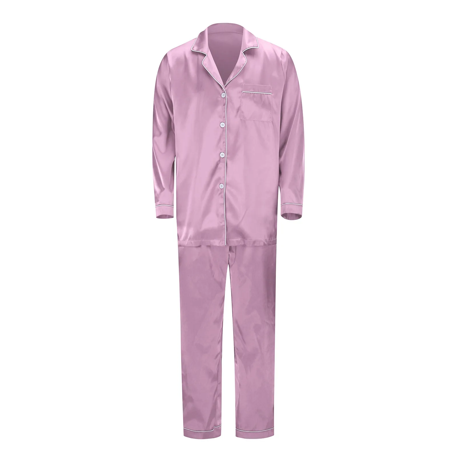 thumbnail image 5 of Conjunto de pijama de seda satinada para toda la familia, ropa de dormir navideña, conjunto de 2 piezas, camisas de manga larga con solapas y botones, pantalones casuales, color rojo, 5 of 5