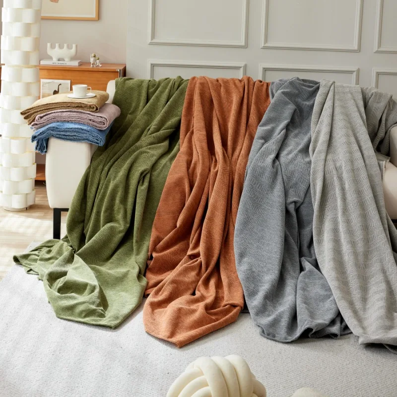 Simple Chenille Herringbone Print Sofa Towel Solid Color Multifunctional Decorative Home Sofa Towel Summer Universal Covers