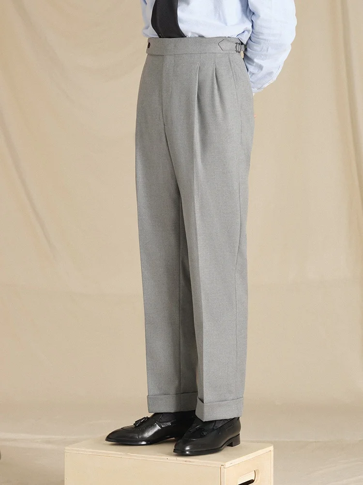 Cultum Italian Neapolitan High Waist Easy Care No Ironing Double Pleat High Quali Flannel Busin Casual Straight Leg Trou...