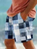 Men's Patchwork Plaid 3D Printed Beach Pants Summer Breathable Shorts Fitness Street Ropa Hombre 2