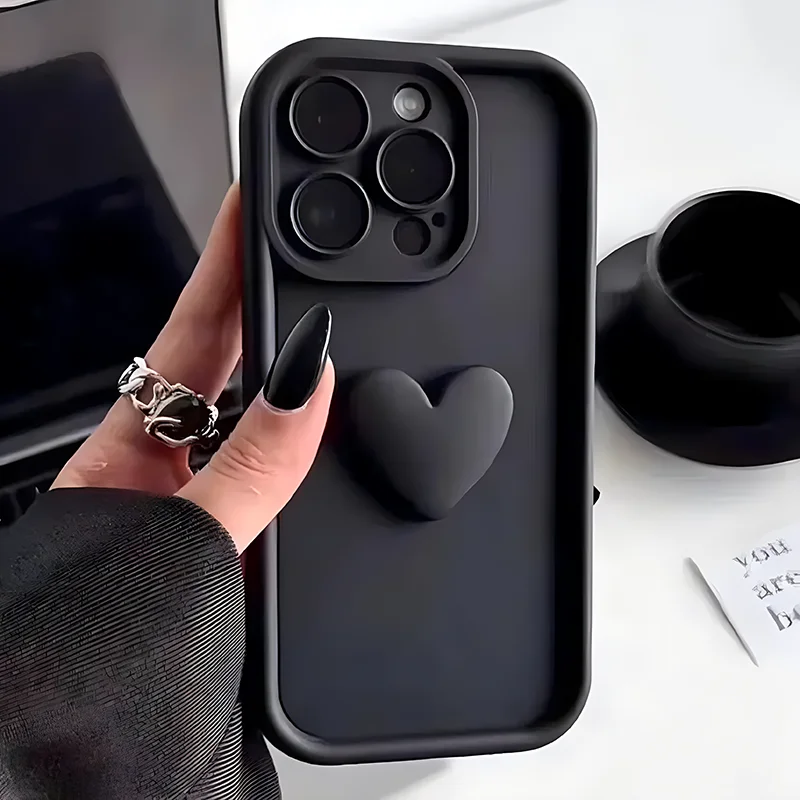 Cute 3D Love Heart Phone Case For 11 13 12 14 Pro Max 15 Plus Cases Camera Protection Silicone Shockproof Soft TPU Back_voghion.com